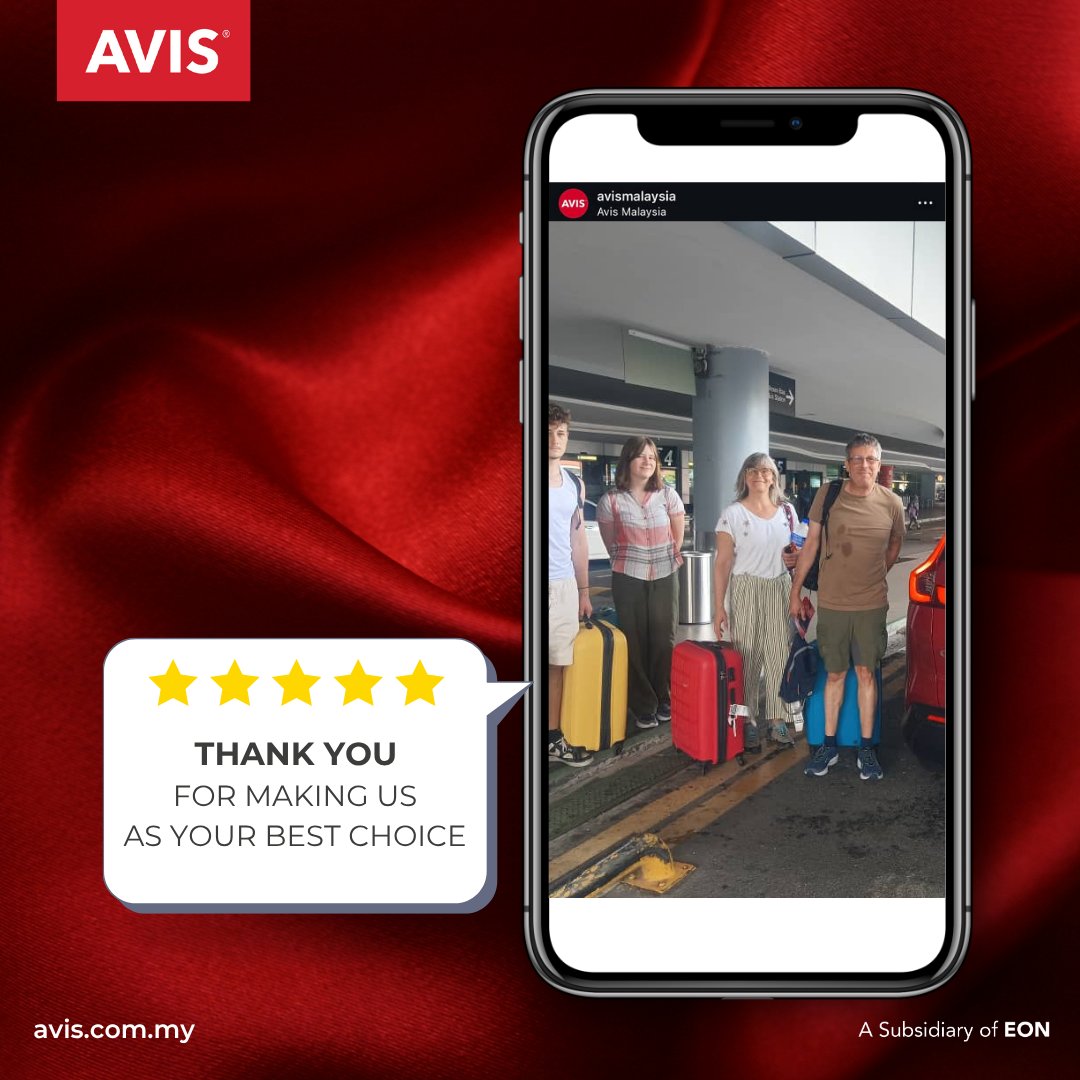 AvisMalaysia's tweet image. Driven by your confidence, we go further. Thank you for choosing Avis Malaysia.
Book now, pay later: 🌐 avis.com.my | 📧 sales@avis.com.my

#AvisMalaysia #DrivenByTrust #WeDriveYouForward #aviscarrental #carrental