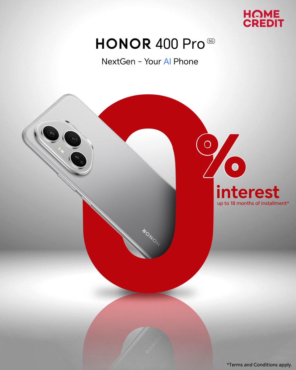 Want the new #HONOR400Pro5G #YourAIPhone with #200MPUltraClearAICamera? 👀

You can get it via Home Credit PH with 𝟎% 𝐢𝐧𝐭𝐞𝐫𝐞𝐬𝐭 for up to 𝟏𝟖 𝐦𝐨𝐧𝐭𝐡𝐬! No credit card needed—just your dream phone, made easy. 💳

APPLY HERE: bit.ly/HomeCredit_H40…