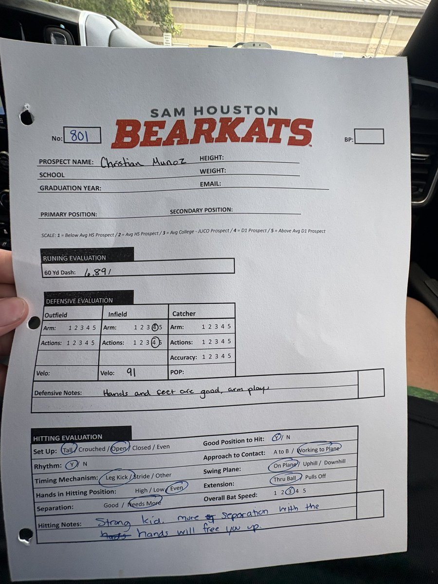 christian munoz (@christian_mun7) on Twitter photo Had a great time and thankful for the coaches evaluating me at The Sam Houston prospect camp this past Wednesday.
<a href="/DWoo22/">David Wood</a>
Infield velo -91 mph
60 time - 6.89
Swing grade 3 Had a great time and thankful for the coaches evaluating me at The Sam Houston prospect camp this past Wednesday.
<a href="/DWoo22/">David Wood</a>
Infield velo -91 mph
60 time - 6.89
Swing grade 3