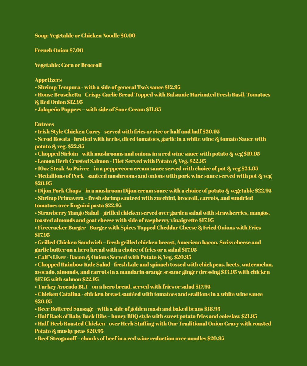 Here's Our Daily Food Specials For Today Monday August 4th.  11 am - 9 pm.  Have A Nice Day Everybody

croninandphelans.com/daily-specials
