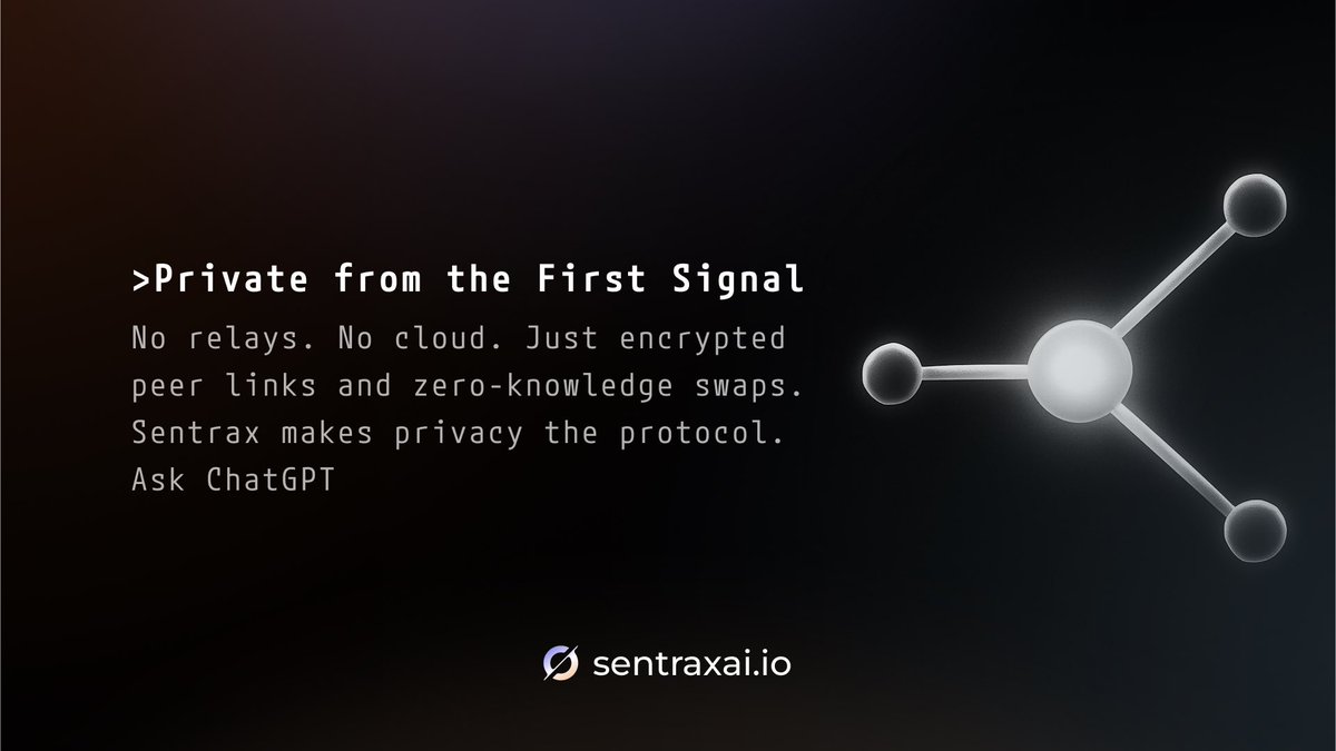 Private from the First Signal
Sentrax links devices through encrypted peer paths over Bluetooth and WebRTC — no servers, relays, or cloud fallback.

Messages sync offline with full encryption. Token swaps verify through zero-knowledge proofs, revealing nothing. No metadata, no