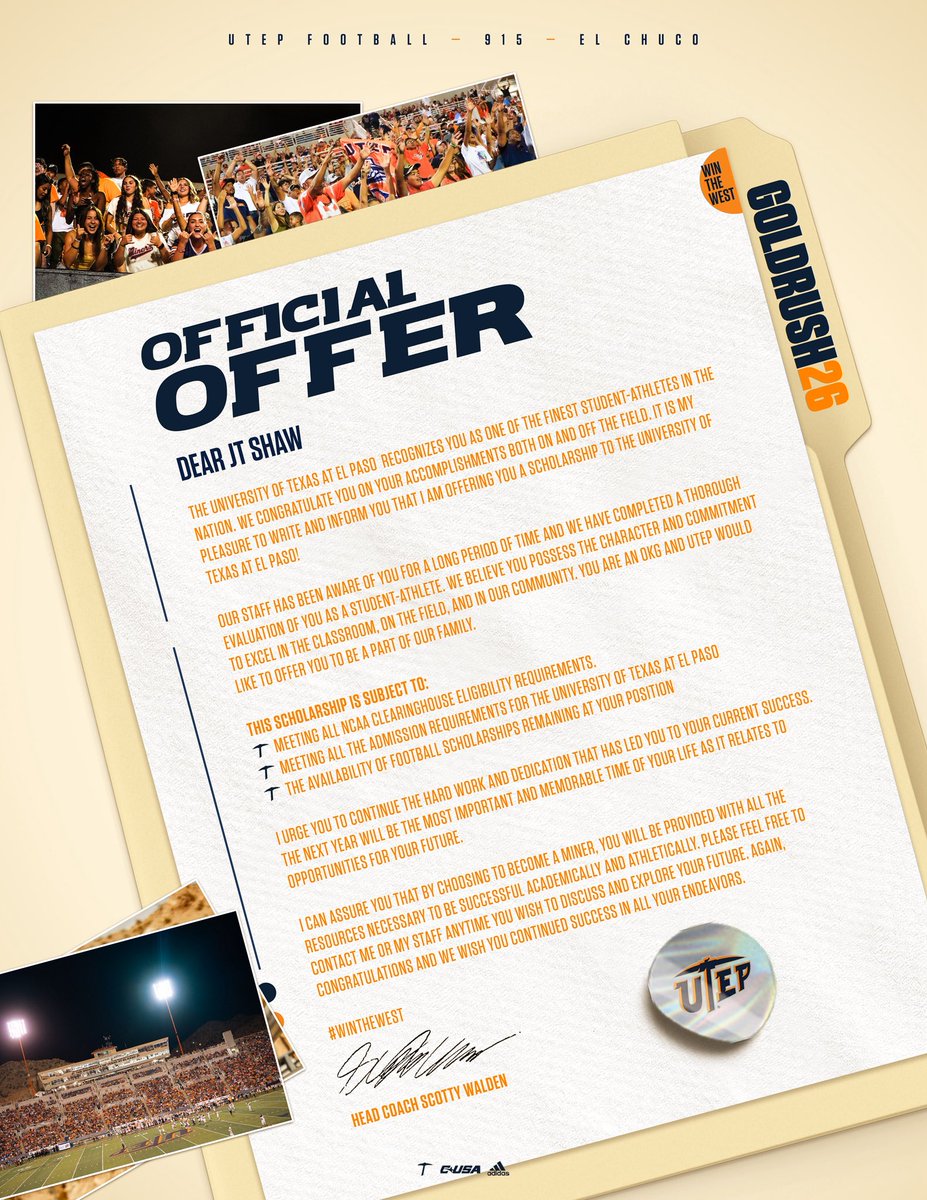 Joshua “JT” Shaw (@joshuatshaw15) on Twitter photo Thank you Jesus.
Blessed and Honored! <a href="/UTEPFB/">UTEP Football</a> ⛏️
<a href="/Coach_Mac51/">Seth McDonald</a> <a href="/UTEPRecruiting/">UTEP Football Recruiting</a> Thank you Jesus.
Blessed and Honored! <a href="/UTEPFB/">UTEP Football</a> ⛏️
<a href="/Coach_Mac51/">Seth McDonald</a> <a href="/UTEPRecruiting/">UTEP Football Recruiting</a>