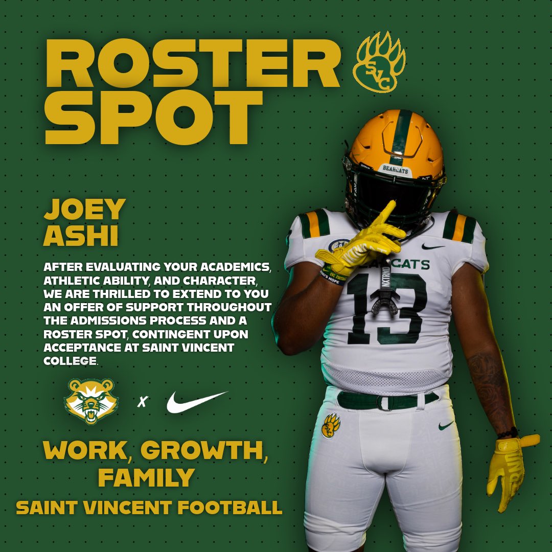 Joey Ashi (@ashijoey) on Twitter photo After a text from <a href="/CoachCGoff/">πππ¬ππ² ππ¨ππ</a> I am extremely blessed and excited to announce I have received an offer to continue my athletic career <a href="/SVC_FTBL/">Saint Vincent College Football</a>!! <a href="/Coach_EA25/">Ethan Anderson</a> <a href="/CoachJohnstonOL/">Chace Johnston</a> <a href="/DeerLakesAth/">Deer Lakes Athletics</a> <a href="/tim_burk/">Coach Tim Burk</a> <a href="/tderian58/">Trevor</a> After a text from <a href="/CoachCGoff/">πππ¬ππ² ππ¨ππ</a> I am extremely blessed and excited to announce I have received an offer to continue my athletic career <a href="/SVC_FTBL/">Saint Vincent College Football</a>!! <a href="/Coach_EA25/">Ethan Anderson</a> <a href="/CoachJohnstonOL/">Chace Johnston</a> <a href="/DeerLakesAth/">Deer Lakes Athletics</a> <a href="/tim_burk/">Coach Tim Burk</a> <a href="/tderian58/">Trevor</a>