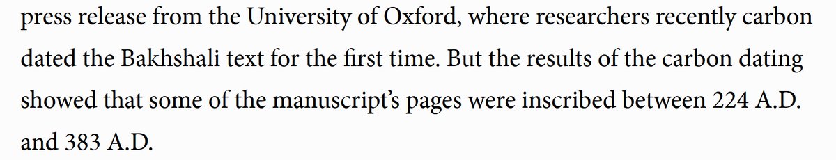Prof. C. K. Raju (@ckraju14) on Twitter photo Usual trick to tell so many lies that the truth becomes hard to find.
1. C-14 dating proved the Bakhshali MS (AND -ve numbers) from 3rd to 4th c. CE (pic1) (NOT 7th c.), CONTRARY to quoted post.
<a href="/PhysInHistory/">Physics In History</a> disbelieves physics?!🤣
Thnx <a href="/satishsunil/">Satish S Nandihalli</a>.
../2 Usual trick to tell so many lies that the truth becomes hard to find.
1. C-14 dating proved the Bakhshali MS (AND -ve numbers) from 3rd to 4th c. CE (pic1) (NOT 7th c.), CONTRARY to quoted post.
<a href="/PhysInHistory/">Physics In History</a> disbelieves physics?!🤣
Thnx <a href="/satishsunil/">Satish S Nandihalli</a>.
../2