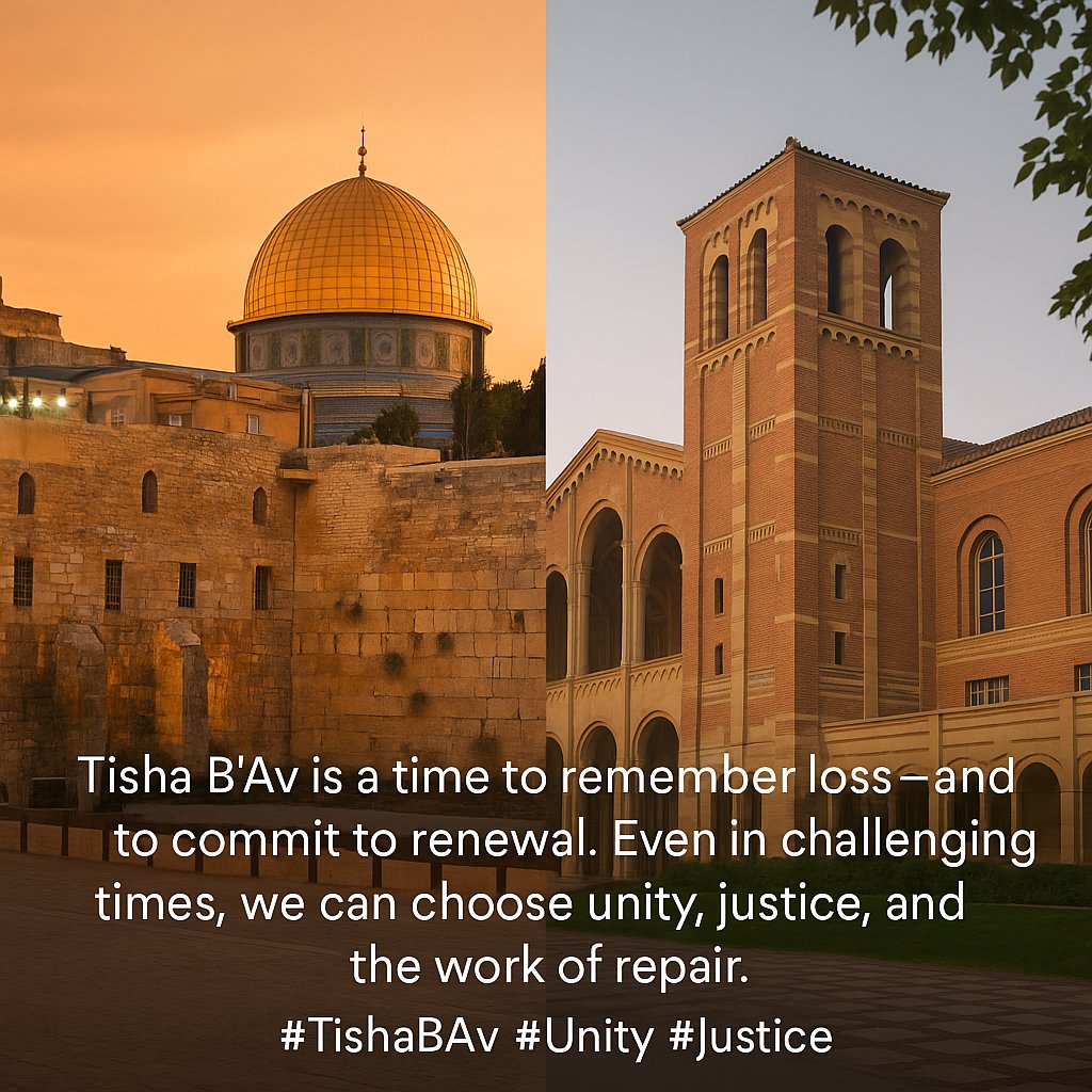 On Tisha B’Av, the day we remember the destruction of our Temples in Jerusalem and other tragedies in Jewish history, we also commit to renewal. Even in challenging times, we can choose unity, justice, and the work of repair. 💙 #TishaBAv #Unity #Justice