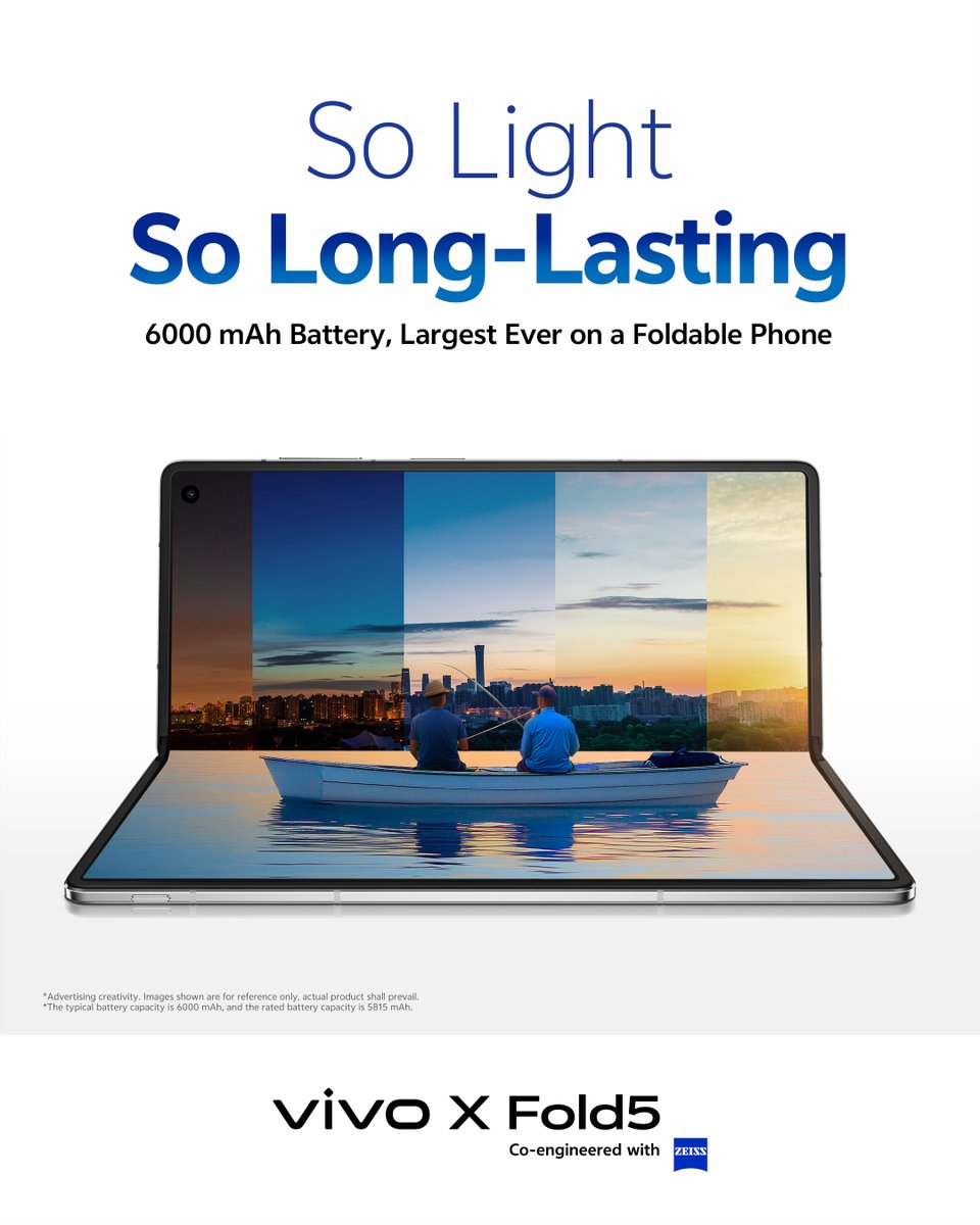 Heavy on power, light on hand. 

The work doesn’t slow down—and neither should your phone. With 6000 mAh of intelligent battery power, the vivo X Fold 5 runs all day, every day.