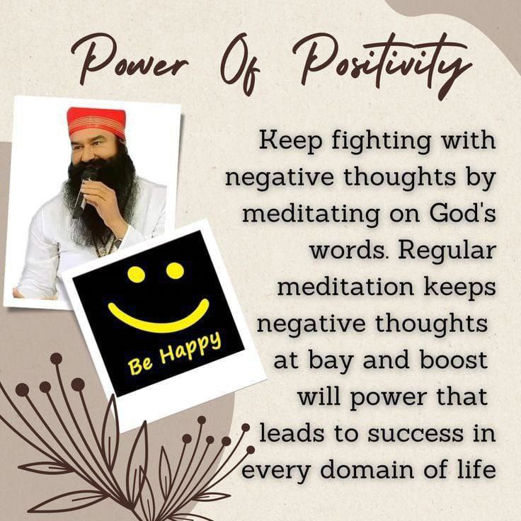 Negative Thoughts are the direct outcome of lack of Self Confidence &amp; Willpower.
Saint MSG says that overcoming these by increasing your willpower through the method of Meditation.
In This #MondayMotivation, Let's adopt the Meditation to #DefeatNegativity, win the battle of life.