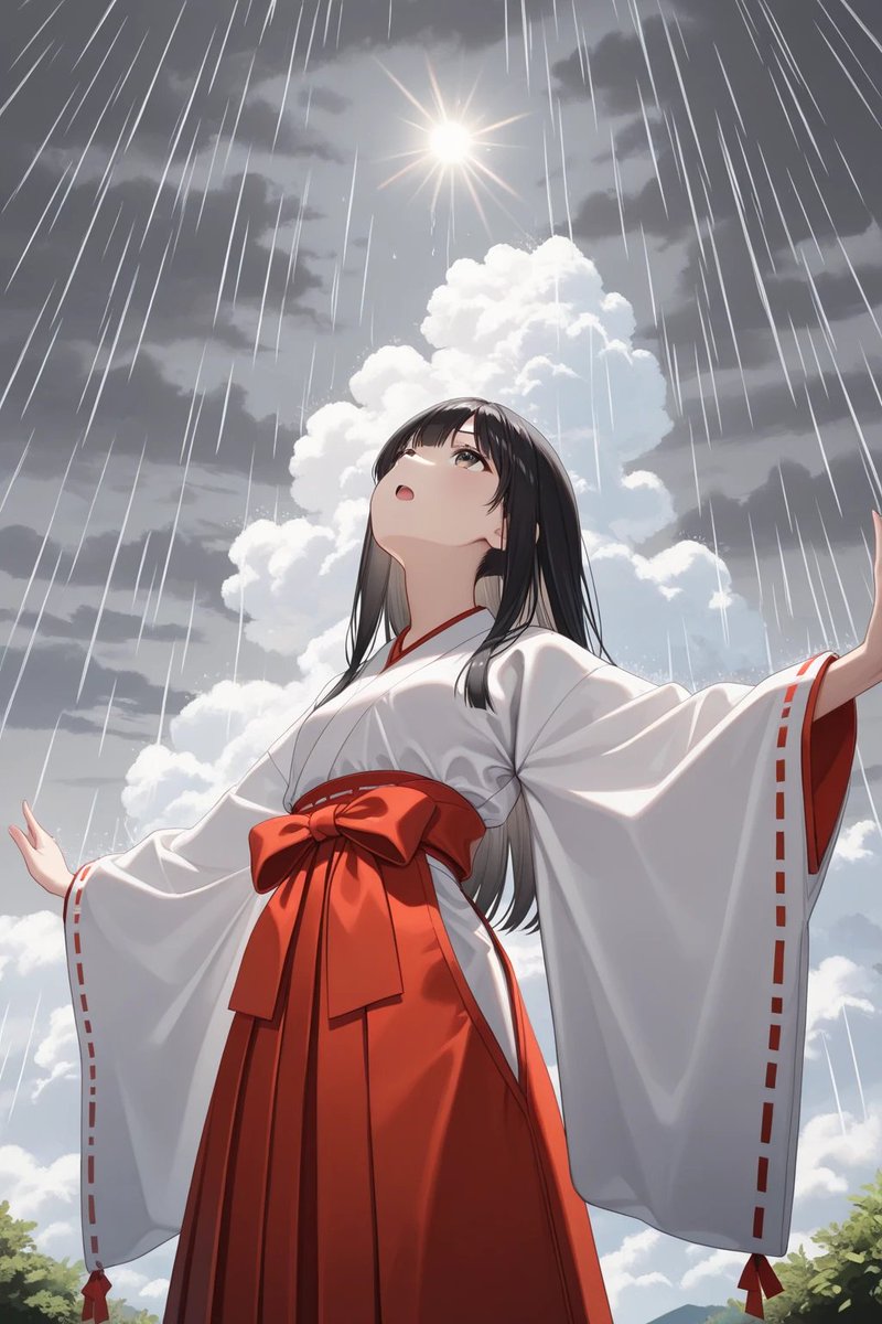 #AI夏来たりて百華アリ #AIイラスト︎
共催イベントのXai華さん担当の【Summer rain】に参加！
初日に参加できなかったので、ここで参加します🎵

今夏、水不足が起きないように雨ごいしときますねヾ(≧▽≦)ﾉ💞