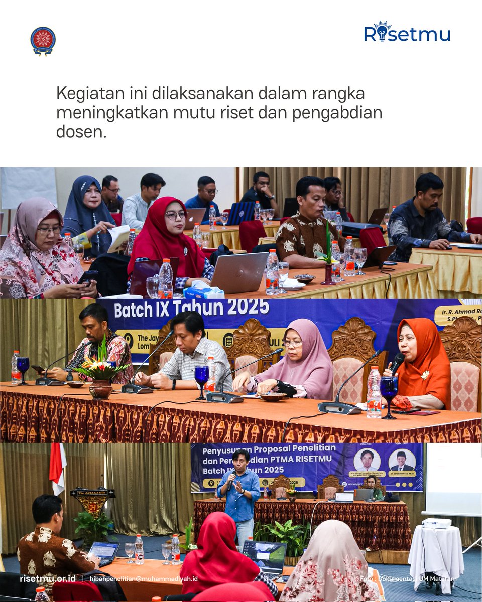 Tim Risetmu Majelis Diktilitbang PP Muhammadiyah memberikan pendampingan penyusunan proposal Hibah Risetmu di Universitas Muhammadiyah Mataram pada Jumat–Sabtu (25–26 Juli 2025).

#Muhammadiyah #Diktilitbang #KampusMuhammadiyah #RisetMuhammadiyah
