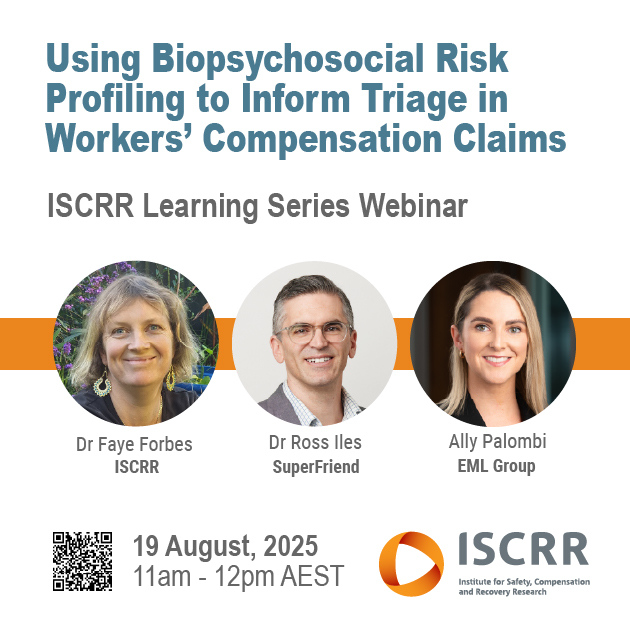 ISCRR (@iscrr) on Twitter photo 📣It's two weeks until our next ISCRR Learning Series #webinar! Join us for a discussion on #biopsychosocial risk triage in workers’ #compensation claims with insights from <a href="/SuperFriendMHF/">SuperFriend</a>, ISCRR & EML Group.
🗓️ 19 August 2025 | 🔗 Register: trybooking.com/DDQSR 📣It's two weeks until our next ISCRR Learning Series #webinar! Join us for a discussion on #biopsychosocial risk triage in workers’ #compensation claims with insights from <a href="/SuperFriendMHF/">SuperFriend</a>, ISCRR & EML Group.
🗓️ 19 August 2025 | 🔗 Register: trybooking.com/DDQSR