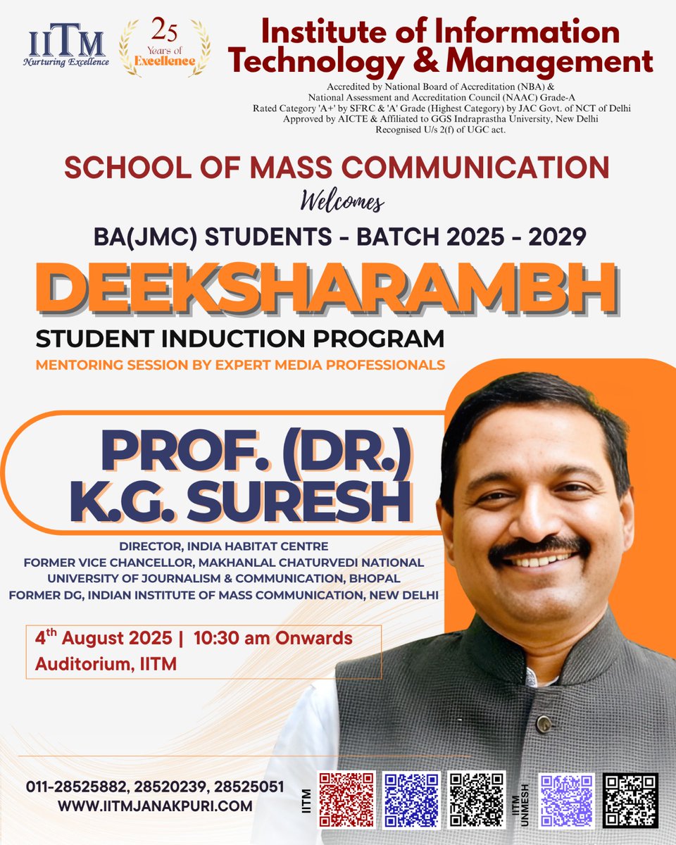 &amp; Academic Session 2025-26 kicks off with a motivational lecture today at <a href="/IITMJanakpuri/">IITM Janakpuri Delhi</a>, affiliated to <a href="/GGSIPUIndia/">Guru Gobind Singh Indraprastha University</a>.
<a href="/ugc_india/">UGC INDIA</a> <a href="/ashwani_mahajan/">ASHWANI MAHAJAN</a> <a href="/kumarnandaj/">J Nandakumar</a> <a href="/dpradhanbjp/">Dharmendra Pradhan</a> <a href="/EduMinOfIndia/">Ministry of Education</a> <a href="/IAMCRtweets/">IAMCR</a> <a href="/columbiajourn/">Columbia Journalism School</a> <a href="/MIB_India/">Ministry of Information and Broadcasting</a> <a href="/AshwiniVaishnaw/">Ashwini Vaishnaw</a>