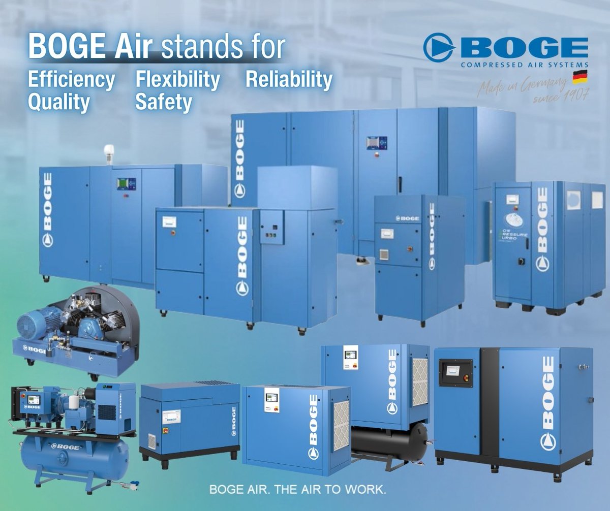 AUBoge's tweet photo. From concept to completion —BOGE is your 360° partner in compressed air solutions. We manage everything from requirement analysis and design to production, maintenance, and support. As a global leader in compressor and air treatment tech, we’re building a more sustainable future https://t.co/eeikrMA5Od