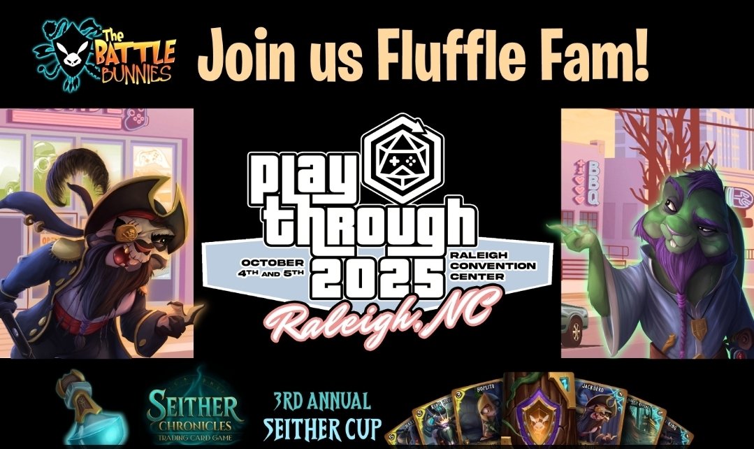 Defi Degen Daddy (@degenjackcrypt1) on Twitter photo <a href="/battlebunniesTM/">The Battle Bunnies</a> will be at <a href="/PlaythroughGC/">Playthrough</a> Raleigh, N.C. October 4th & 5th
Come play <a href="/seitherTCG/">Seither Chronicles™️</a> Live with #FluffleFam!! <a href="/battlebunniesTM/">The Battle Bunnies</a> will be at <a href="/PlaythroughGC/">Playthrough</a> Raleigh, N.C. October 4th & 5th
Come play <a href="/seitherTCG/">Seither Chronicles™️</a> Live with #FluffleFam!!