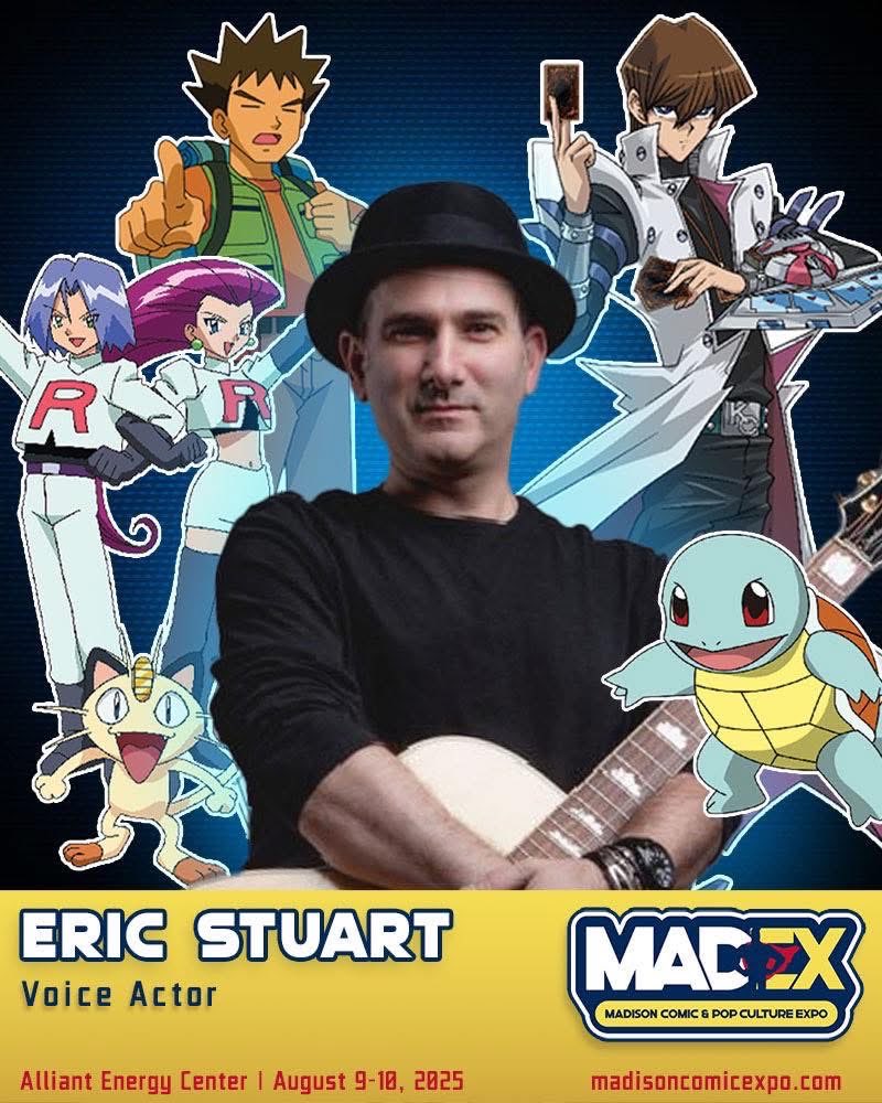 eric_stuart's tweet photo. August convention appearance goodness! MadEx & NostalgiaCon. Autographs, photo ops, voice recordings, and video shout outs!#pokemon #TheOG #Yugioh #Kaiba #manymanymore https://t.co/vbSXVsqoIZ