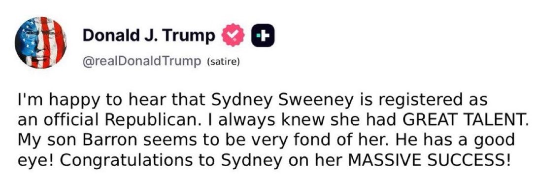 RetiredYoungNW's tweet photo. Barron Trump and Sydney Sweeney would have some great looking kids. https://t.co/MAlXppWpip