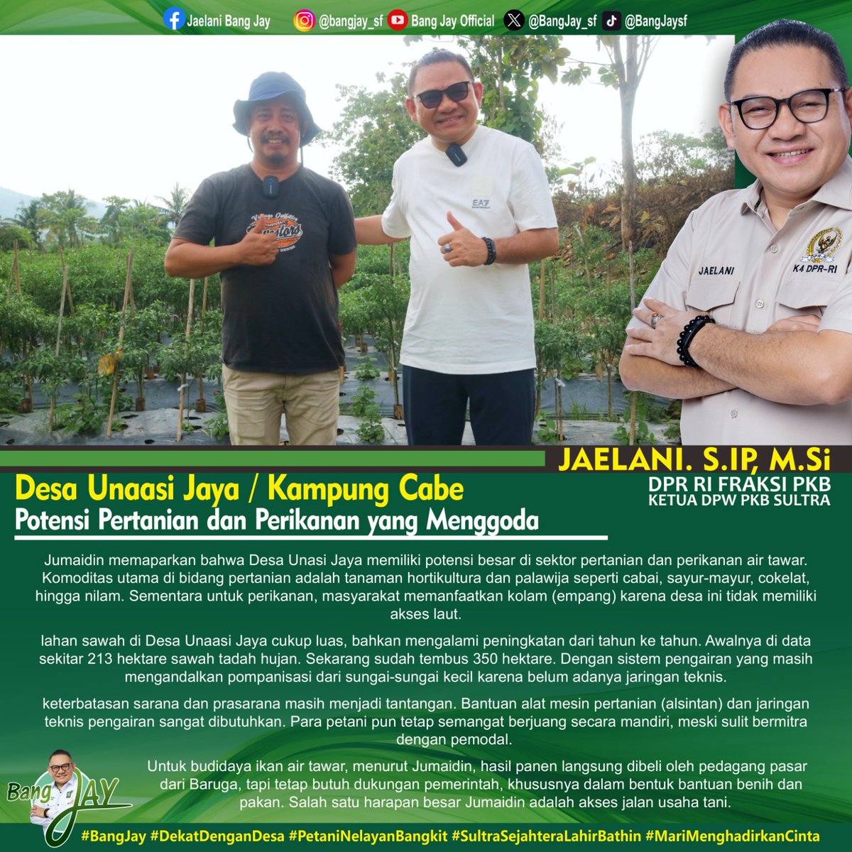 youtu.be/AWd3wwkvfAM

Wow‼️Desa Unaasi Jaya Ternyata Kampung Cabe dengan Potensi Pertanian dan Perikanan yang Menggoda.

#BangJay
#Jaelani 
#DekatDenganDesa
#PetaniNelayanBangkit
#SultraSejahteraLahirBathin

<a href="/kemendespdt/">#BangunDesaBangunIndonesia</a> <a href="/kkpgoid/">KKP RI</a> <a href="/kementan/">Kementerian Pertanian RI</a>