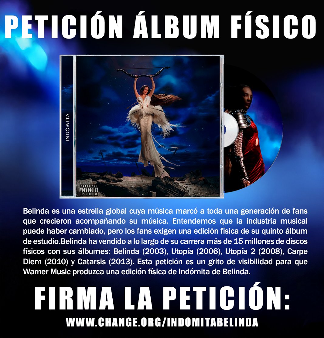 Fer (@fer_yosef) on Twitter photo 🚨¡Belifans! 🚨 Compartan y firmen esta petición para que Warner vea cuánto los belifans necesitan el álbum físico de INDÓMITA. No dejemos pasar más tiempo. ¡Es ahora o nunca! Unámonos @Belindapop <a href="/warnermusiclat/">Warner Music Latina</a> Participa: 👉change.org/indomitabelinda 🚨¡Belifans! 🚨 Compartan y firmen esta petición para que Warner vea cuánto los belifans necesitan el álbum físico de INDÓMITA. No dejemos pasar más tiempo. ¡Es ahora o nunca! Unámonos @Belindapop <a href="/warnermusiclat/">Warner Music Latina</a> Participa: 👉change.org/indomitabelinda