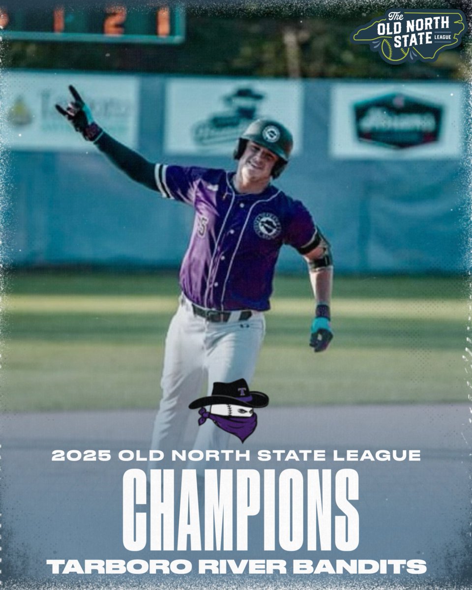 Old North State League (@onslbaseball) on Twitter photo 🏆 RIVER BANDITS 🏆
YOUR 2025 ONSL CHAMPS ARE THE TARBORO RIVER BANDITS
Hailing from the Tidewater Division, the ball club finished with the best record in the league and now the title! <a href="/TarRiverBandits/">Tarboro River Bandits</a>
#ThisIsONSL 🏆 RIVER BANDITS 🏆
YOUR 2025 ONSL CHAMPS ARE THE TARBORO RIVER BANDITS
Hailing from the Tidewater Division, the ball club finished with the best record in the league and now the title! <a href="/TarRiverBandits/">Tarboro River Bandits</a>
#ThisIsONSL