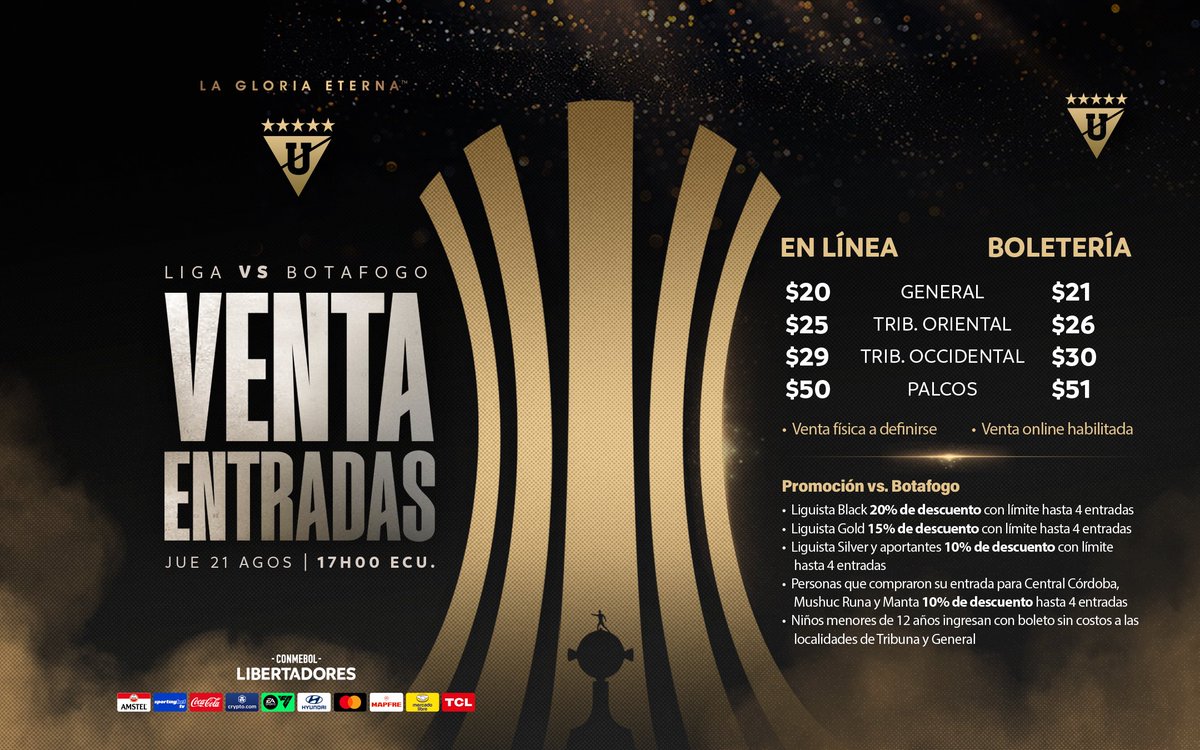 🚨 ¡La venta de entradas para el #LIGABotafogo ya está disponible!

El 21/08 tenemos el partido de vuelta por los 8️⃣vos de final de la 🏆 #CONMEBOLLibertadores y necesitamos su apoyo 🫵

¡A LLENAR NUESTRA CASA! 🏟️ 

🎟️ bit.ly/4lbkhzm