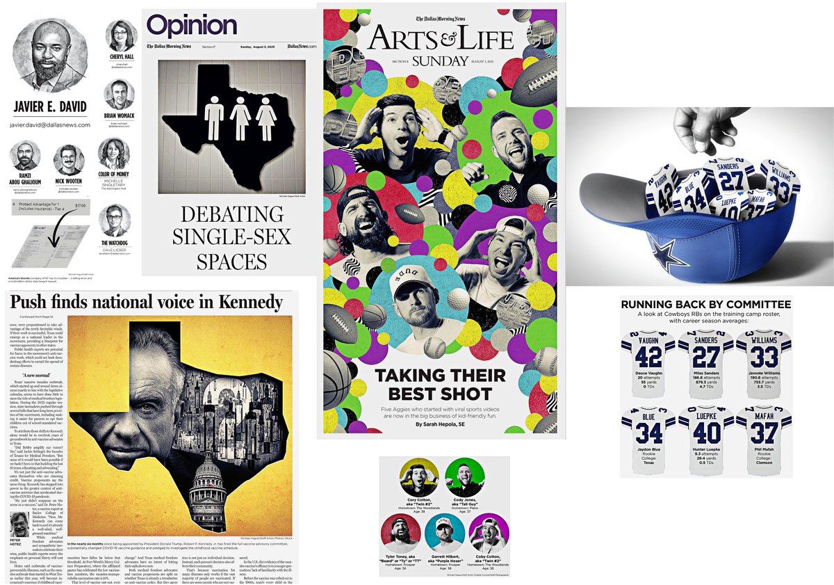 Michael Hogue (@michaelhoguedmn) on Twitter photo Some of my work for Sunday's <a href="/dallasnews/">Dallas Morning News</a>, from new illustrated mugs for each member of the Business department to the Dude Perfect show, the Opinion cover and the SportsDay Cowboys running back situation, to RFK, Jr... Some of my work for Sunday's <a href="/dallasnews/">Dallas Morning News</a>, from new illustrated mugs for each member of the Business department to the Dude Perfect show, the Opinion cover and the SportsDay Cowboys running back situation, to RFK, Jr...
