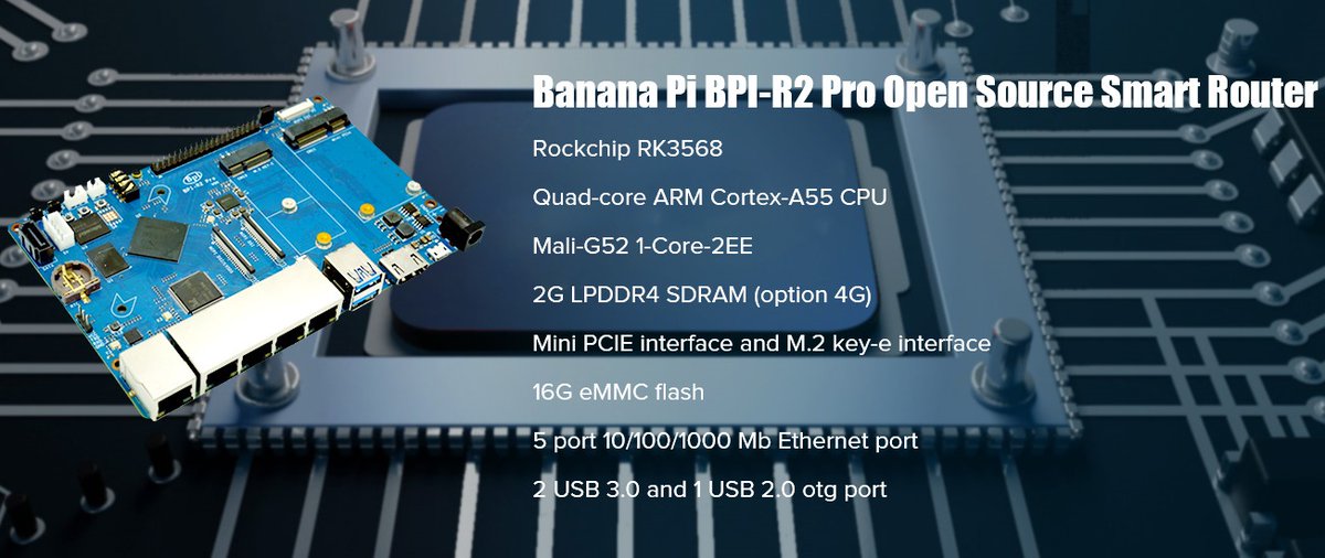 Banana Pi BPI-R2 Pro Opensource Router board with Rockchip RK3568, 5x RJ45 and HDMI out support.
banana-pi.org/en/bananapi-ro…
#bananapi #IoT #Router #HDMI #network #Rockchip #RK3568