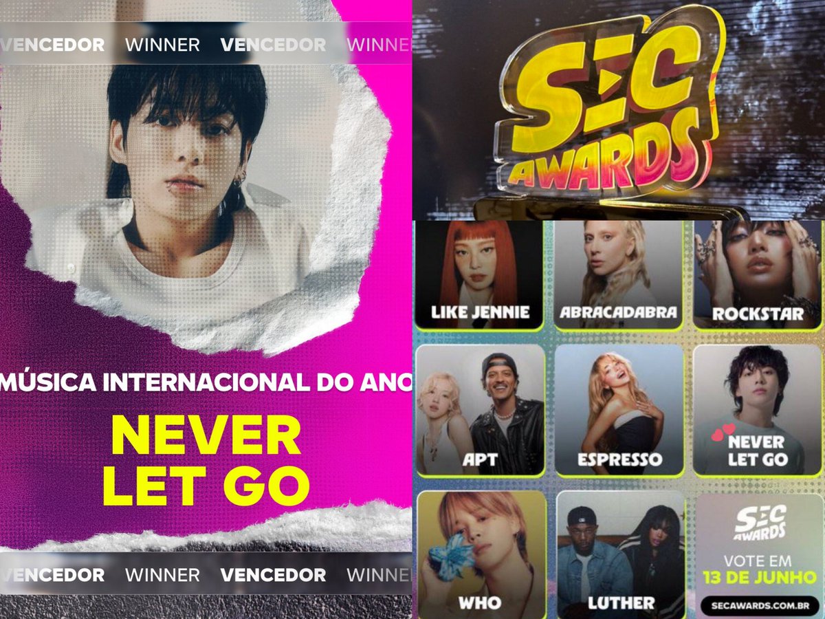 Daily jk praise (@dailyjkpraise) on Twitter photo Jungkook has won 'International Song of the Year' for his unpromoted fan song 'Never Let Go' at 2025 <a href="/secawards/">SEC Awards</a>.
CONGRATULATIONS JUNGKOOK Jungkook has won 'International Song of the Year' for his unpromoted fan song 'Never Let Go' at 2025 <a href="/secawards/">SEC Awards</a>.
CONGRATULATIONS JUNGKOOK