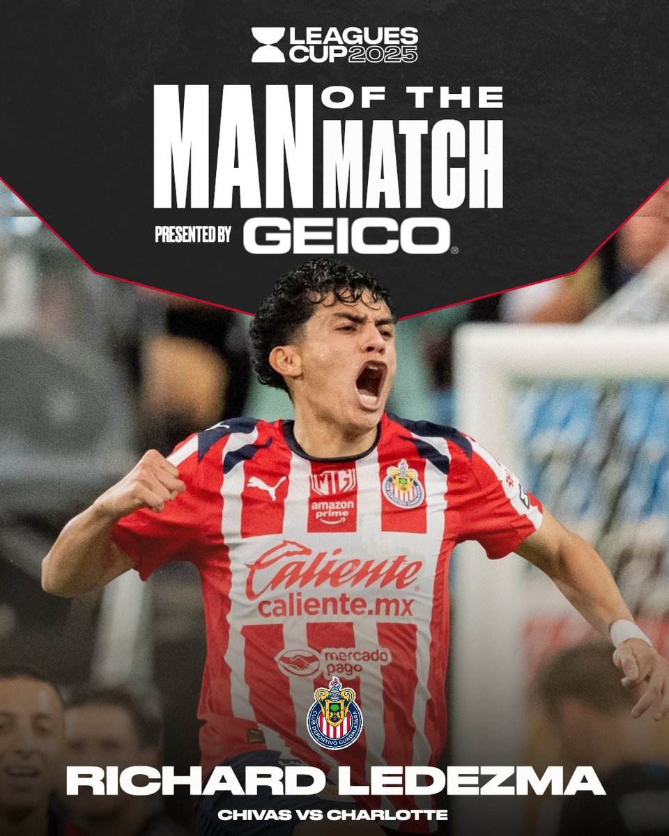 With one golazo ⚽, Richard Ledezma was key for <a href="/Chivas/">CHIVAS</a> first win en Leagues Cup and is your MOTM pres. by GEICO 🔥🐐! #LeaguesCup2025