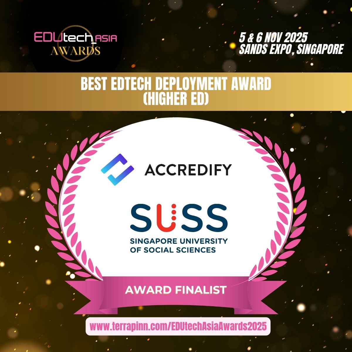 Thrilled to be <a href="/edutech_asia/">EDUtech Asia - Asia's Festival of Education</a> 's 2025 finalists with our amazing partner <a href="/suss_sg/">Singapore University of Social Sciences</a>! Together we've delivered thousands of verifiable #digitalcredentials, streamlined processes &amp; integrated with <a href="/SkillsFutureSG/">SkillsFuture SG</a>'s Career &amp; Skills Passport. Winners announced Nov 6 at Sands Expo!