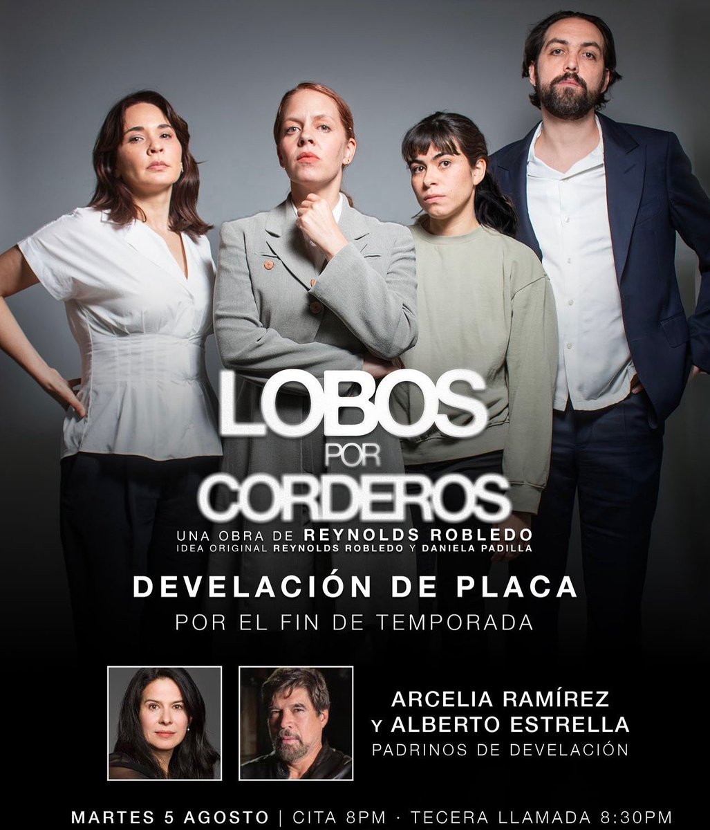 🎭 Este martes final de temporada #LobosPorCorderos habrá placa y celebramos 10 años de <a href="/LOBOSProdMx/">Lobos Producciones</a> 

Y padrinos de lujo <a href="/aramirezoficial/">Arcelia Ramírez</a> &amp; <a href="/estrellalberto/">Alberto Estrella</a> gracias!!

Función agotada | Martes 20:30 <a href="/ForoLucerna/">Foro Lucerna</a>