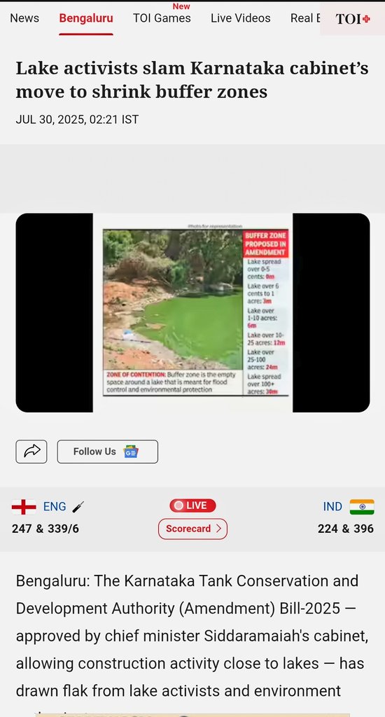 #Bengaluru has already lost so many lakes to encroachment, and now the govt wants to amend the KTCDA Act 2024,  basically making it easier for encroachers. Seriously?

The city’s growing like crazy, traffic’s exploding, and we’re already feeling the heat of climate change.