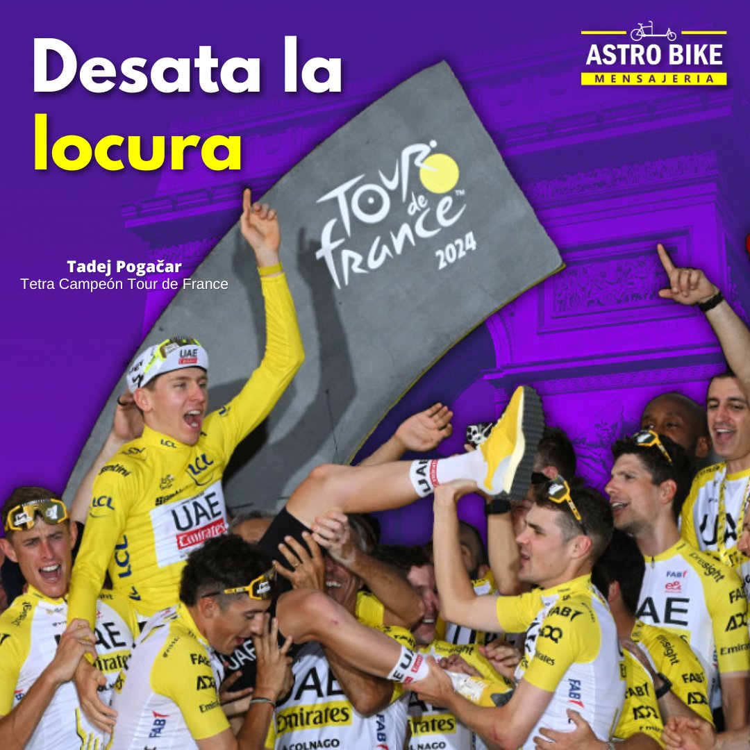 astrobikecl's tweet photo. 🏆💛Tour de France 2025💛🚴‍♂️Con sólo 26 años de edad el esloveno #TadejPogacar se coronó por cuarta vez campeón del #TourdeFrance, convirtiéndose el ciclista más jovén en conseguir este récord, superando al histórico Eddy Merckx. Imparable!

#ciclismo #ciclismoderuta https://t.co/iKattubJDo