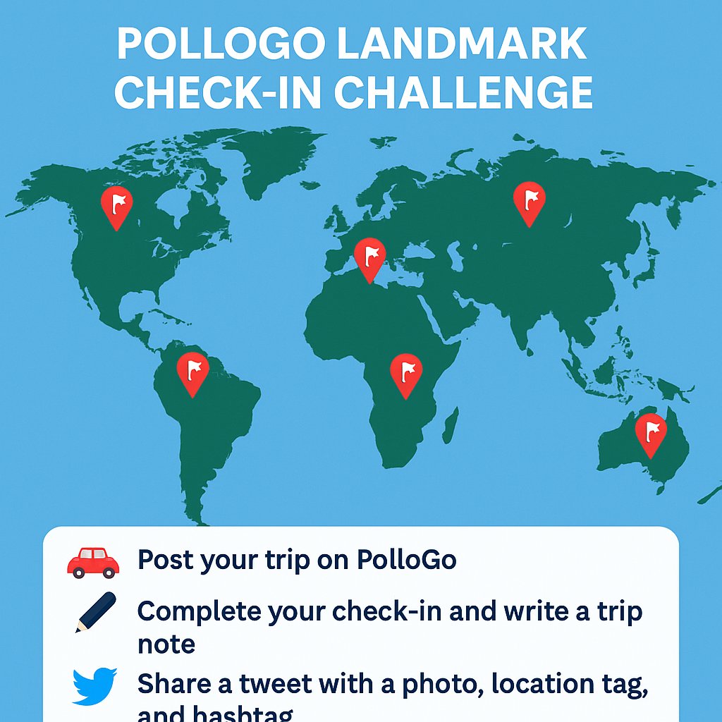 🚗 Post your trip on PolloGo
📝 Complete your check-in and write a trip note
🐦 Share a tweet with a photo, location tag, and hashtag
🏆 Win exclusive rewards &amp; CPLE tokens!

Join the challenge >> t.me/pollogoworld
#PolloGo #CPLE #GreenTravel #Web3 #Airdrop