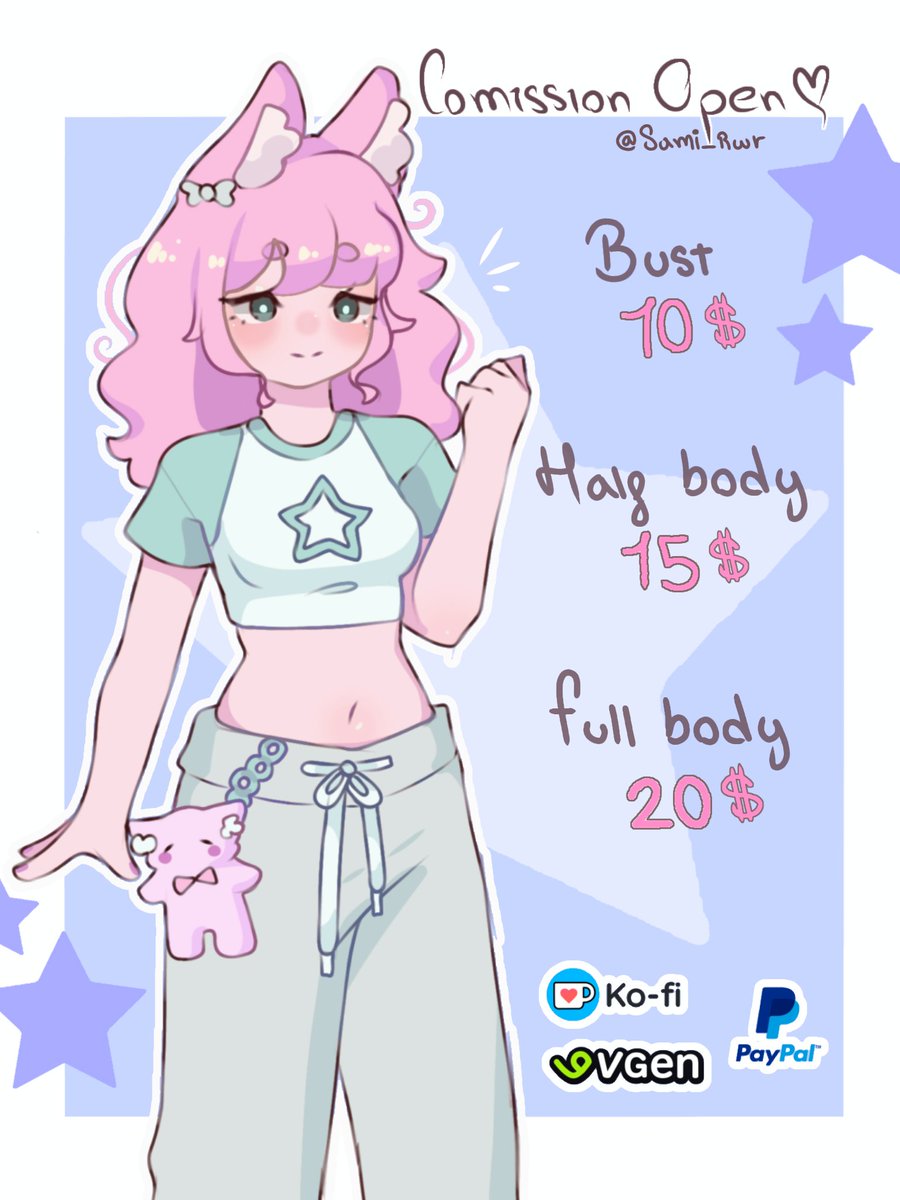 Hi! I have commissions open again✨
-
If you're interested, you can send me a DM here or contact me through my services on vgen. I'm new there so we can support each other! ✨
You can also support me with rts or 💗
vgen.co/Sami_rwr 
-
#artmoots #commissionsopen