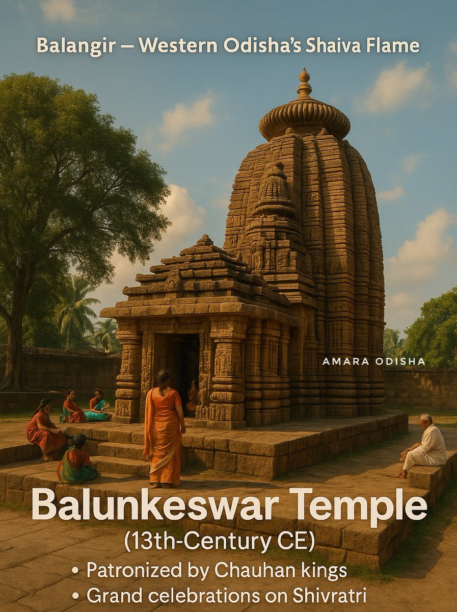 amara_odisha's tweet image. #Balangir – Western Odisha’s Shaiva Flame 🔥
🛕 Balunkeswar Temple, Patnagarh (13th CE)
• Patronized by Chauhan kings
• Shivratri celebrations draw thousands
#PatnagarhHistory #amaraodisha #WesternOdishaTemples