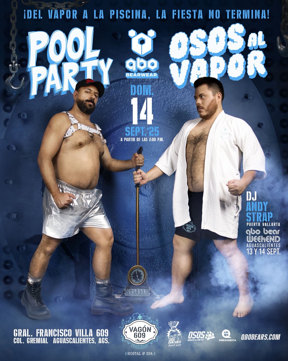🐻🔥#QboBearWeekend

Domingo 14: ¡POOL PARTY Y OSOS AL VAPOR! 💦🐻
¡Del sauna a la piscina, la fiesta no termina! #Vagón609

Model <a href="/Pirata_Duarte/">Pirata Duarte</a> <a href="/abrahamgmx/">Abraham De Jesús</a> 

Un día antes 🐻🔥 
Sáb 13: ¡POP BEAR POWER! 🎶✨

🎨<a href="/mrqu/">Mr Qu 🌈</a>