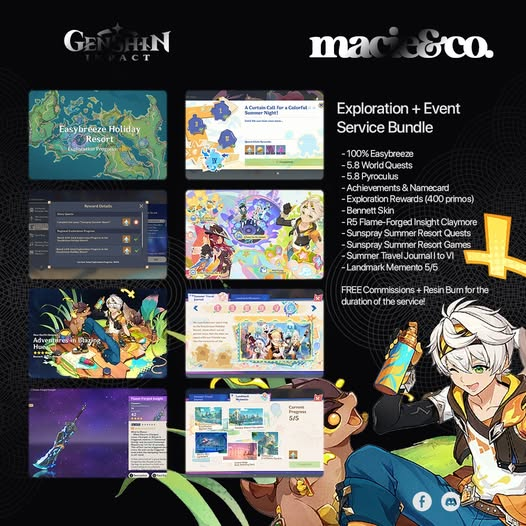 maciepeasy's tweet photo. 🌴 GENSHIN IMPACT 5.8 PILOT SERVICE BUNDLE 🌊
Let us handle the grind while you enjoy the summer vibes in Teyvat! ☀️🍹Macie & Co. brings you a limited-time Exploration + Event Service Bundle for Version 5.8! 🎉
#genshinpilot #pilotservice #aasybreezeholidayresort #ineffa #bennett https://t.co/ZTLMrb4gHi