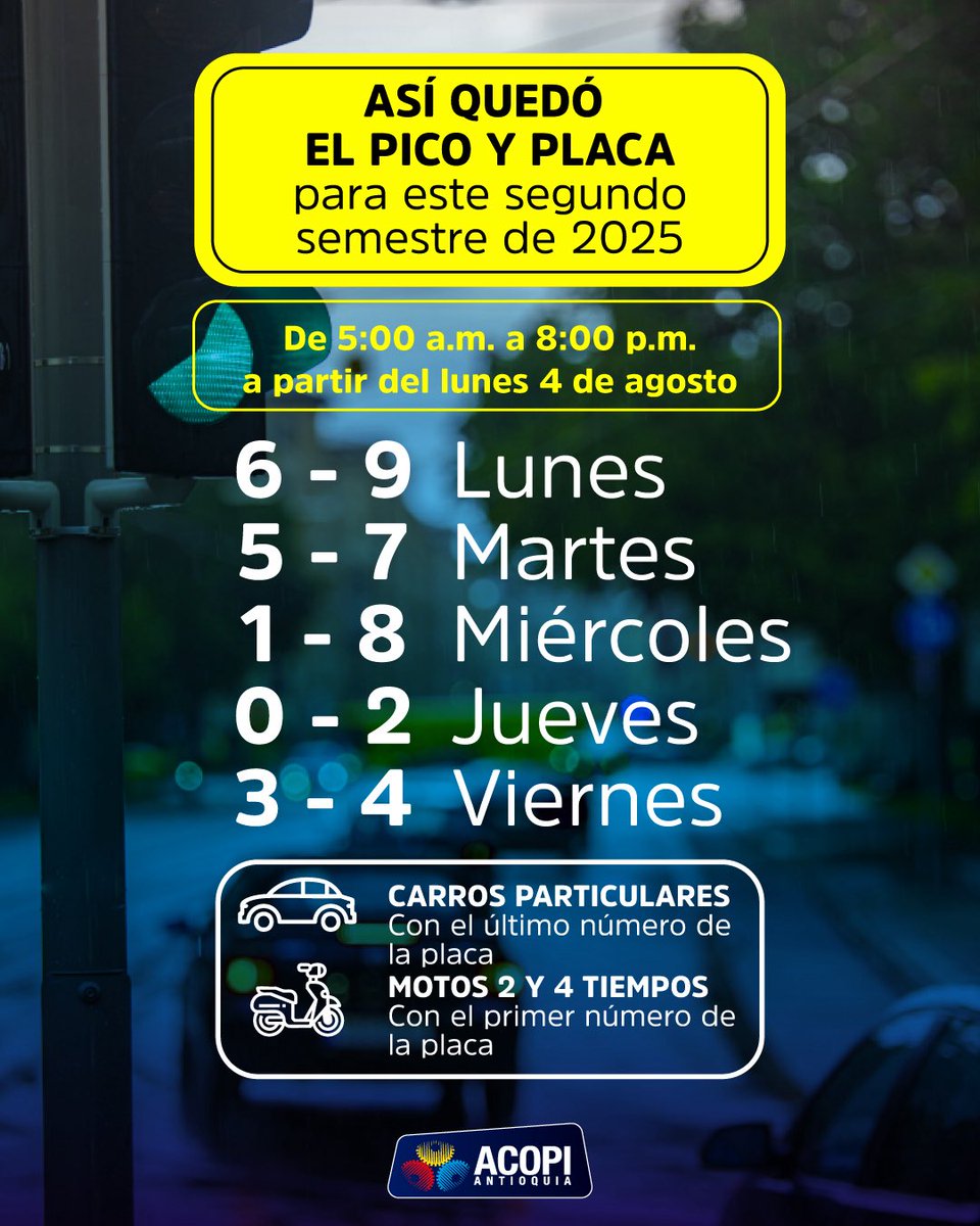 🚨 ¡Ojo pues! Recuerde que mañana hay nuevo #picoyplaca