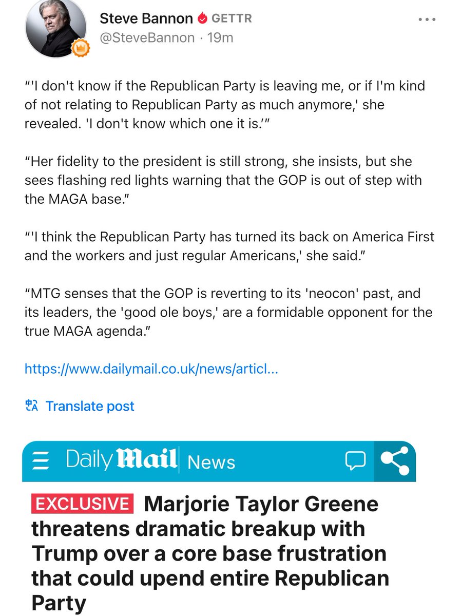 “'I don't know if the Republican Party is leaving me, or if I'm kind of not relating to Republican Party as much anymore,' she revealed. 'I don't know which one it is.’”

“Her fidelity to the president is still strong, she insists, but she sees flashing red lights warning that