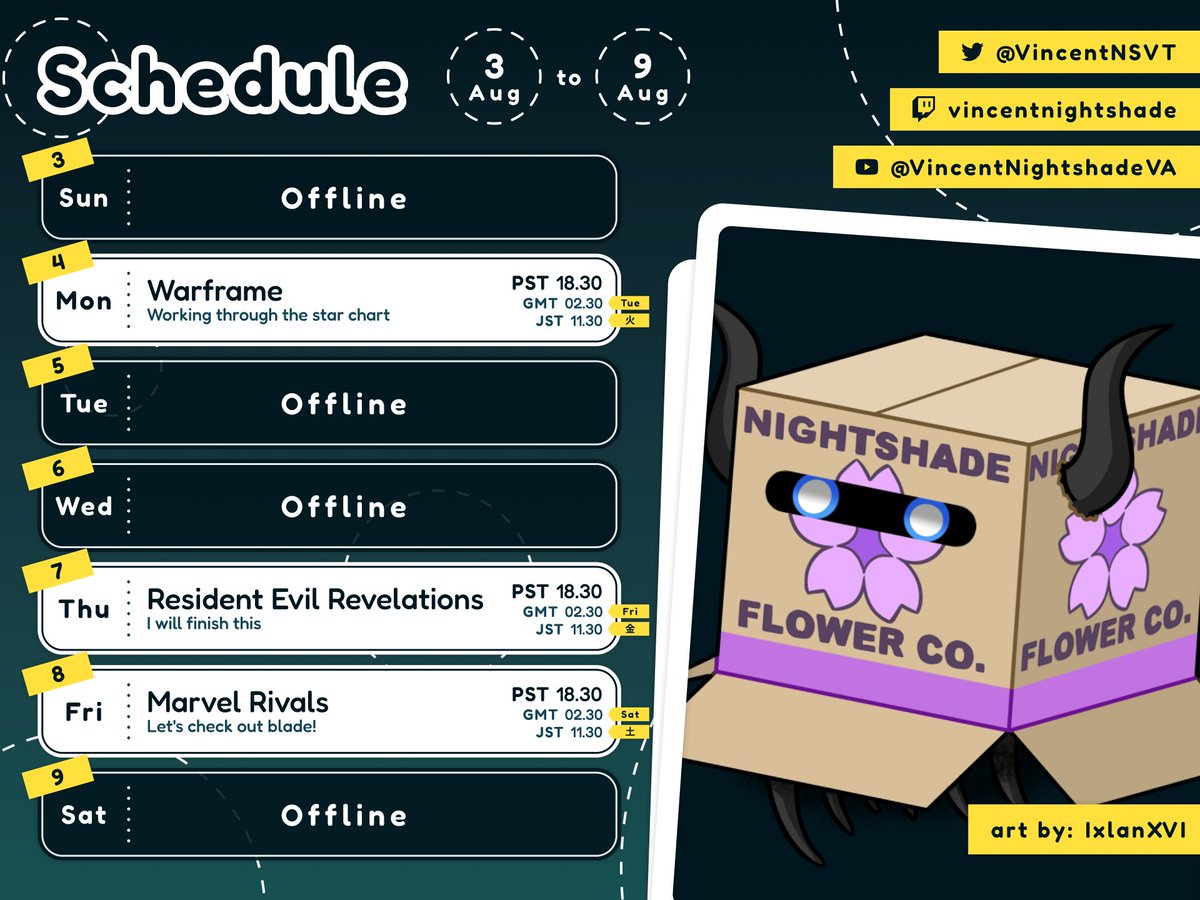 Another week! Lets get it! Warframe starts off the week into some more RE and then I think Blade comes out this friday? Let's see how he is. Hope to see you there!