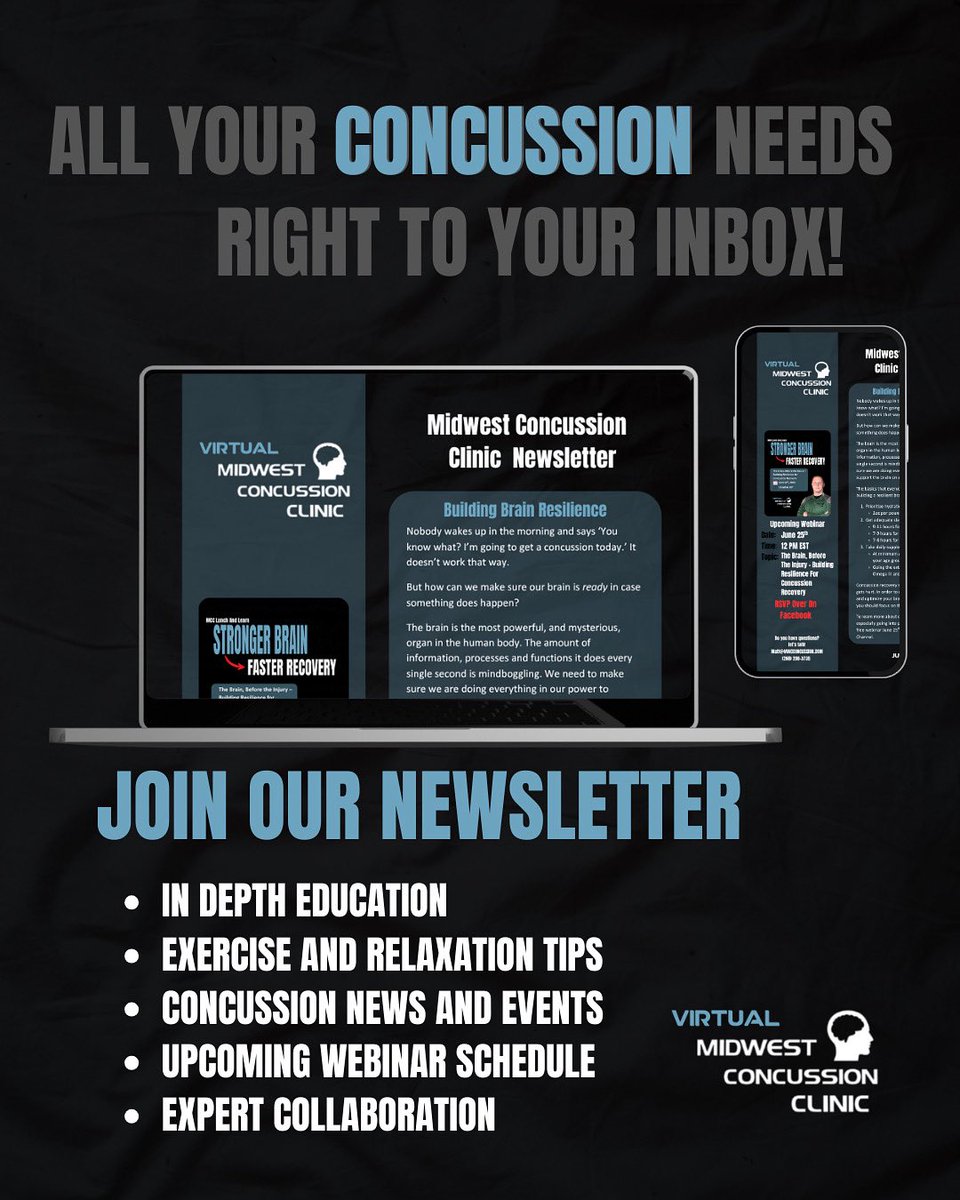 Bi-monthly newsletters to add to your concussion knowledge, tips to navigate recovery, exercises to try and stay up to date on upcoming webinar schedules. 

Be a friend and tell a friend!

🗒️ forms.gle/xtHh1vHfggBdxt…