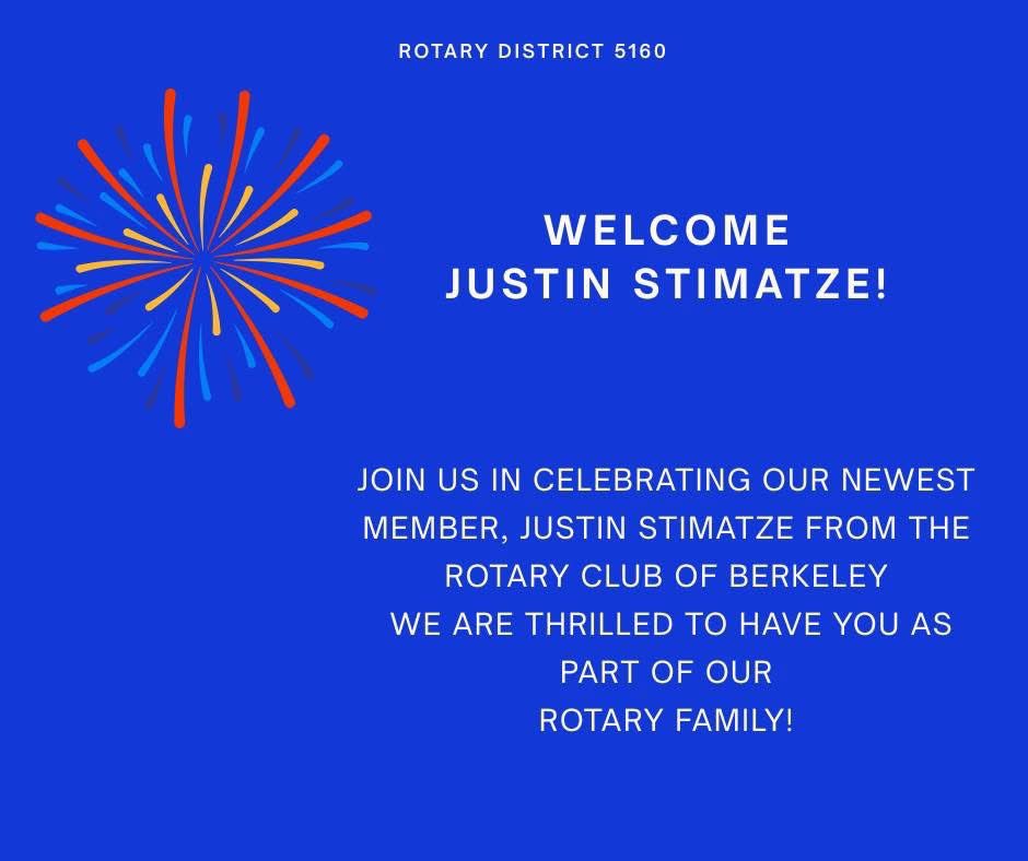Rotary Club of Berkeley, CA (@rotaryberkeley) on Twitter photo Thank you, <a href="/Rotary5160/">Rotary District 5160</a>, for the warm welcome extended to our new member, Justin Stimatze! We're excited to have him on board and grateful for your support.
🌐 berkeleyrotary.org Thank you, <a href="/Rotary5160/">Rotary District 5160</a>, for the warm welcome extended to our new member, Justin Stimatze! We're excited to have him on board and grateful for your support.
🌐 berkeleyrotary.org