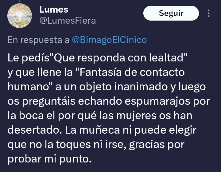 Que dice que es ofensivo esperar lealtad y contacto humano de las mujeres. Seguro en su cabeza sonó mucho mejor.