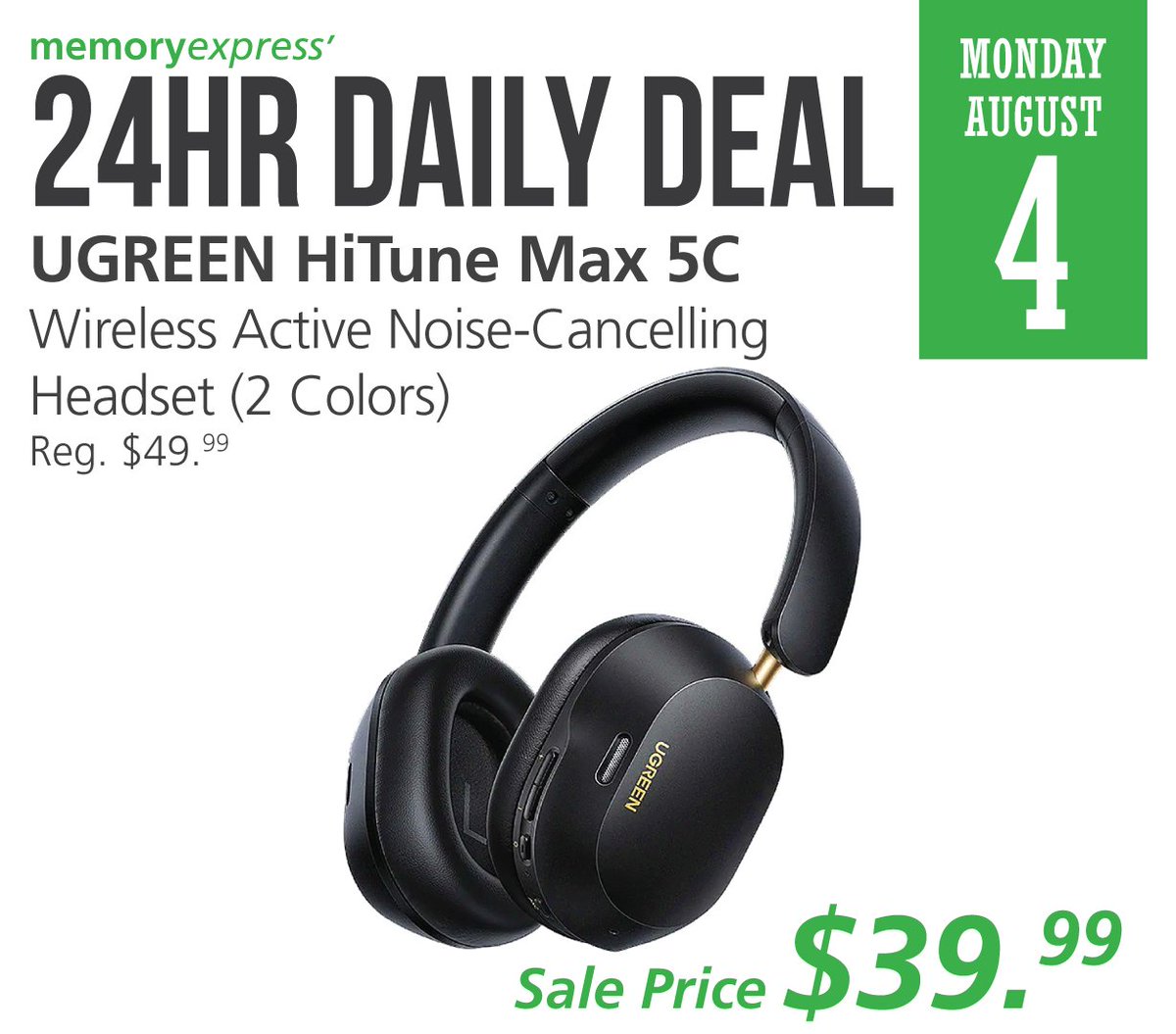 #24hrDailyDeal:
The #UGREEN HiTune Max 5C headphones combine advanced noise cancellation, high-resolution audio, and long battery life for an immersive listening experience. 
Get yours in Black or White today with our 24hr Daily Deal for only $39.99!
bit.ly/4062npM