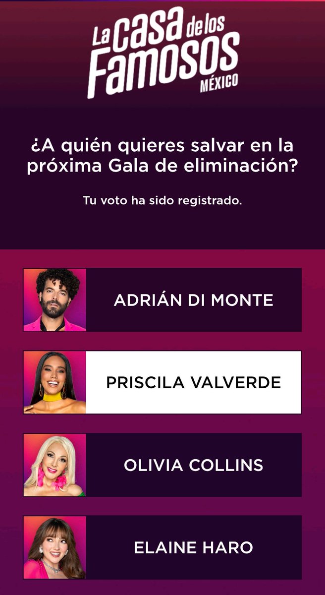NatoPulido's tweet photo. Vamos #PricilaValverde mi primer voto creo que ella lo necesita, #ElenHaro la veo fuerte por mi que se vaya #AdriánDiMonte u #OliviaCollins https://t.co/X0wtTC6A3w
