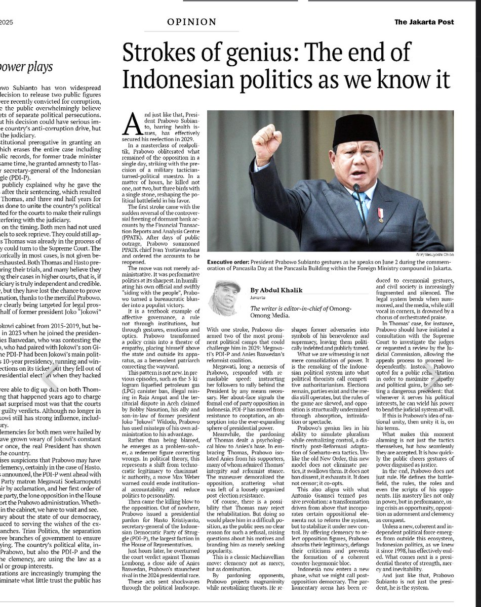 Amnesti? Abolisi? Prabowo?

The end of Indonesian politics as we know it

Every Monday, Jakpost x <a href="/omongomongcom/">Omong-Omong Media</a>