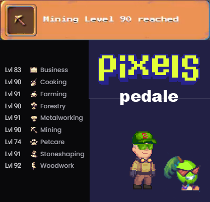pedalevzla's tweet photo. @pixels_online @Sarraf_Arg Wow, I can't believe it. I finally managed to reach the 90-level mining goal. I'm going to keep leveling up in my favorite game. I'm so happy and so tired XD XD XD https://t.co/DiPxgPYXbX