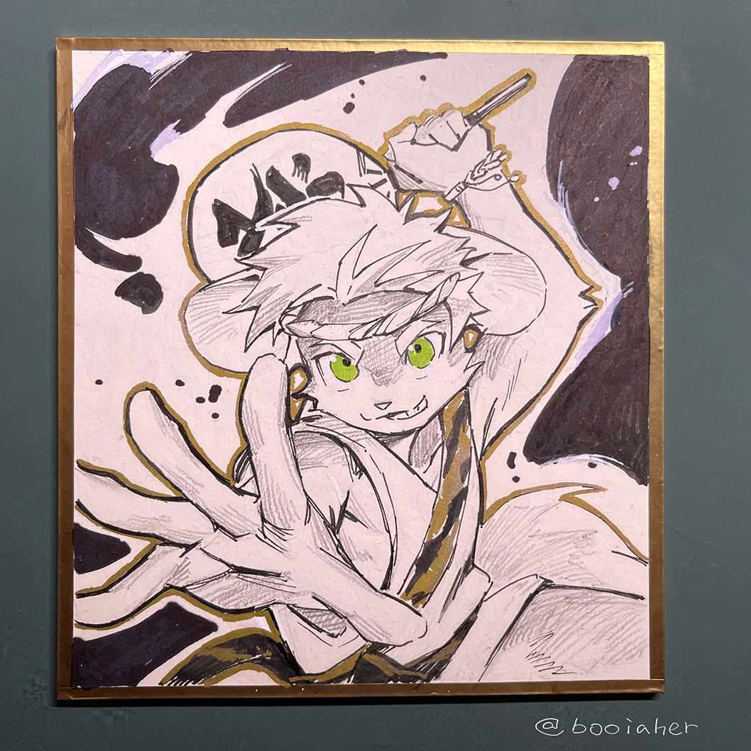 2025/8/2 #FurFesta #獸祭典 に出した色紙。
祭りチンチラボーイ！ｿｲﾔｿｲﾔ
Card paper art for a event! Festival chinchilla boy,  wasshoi!