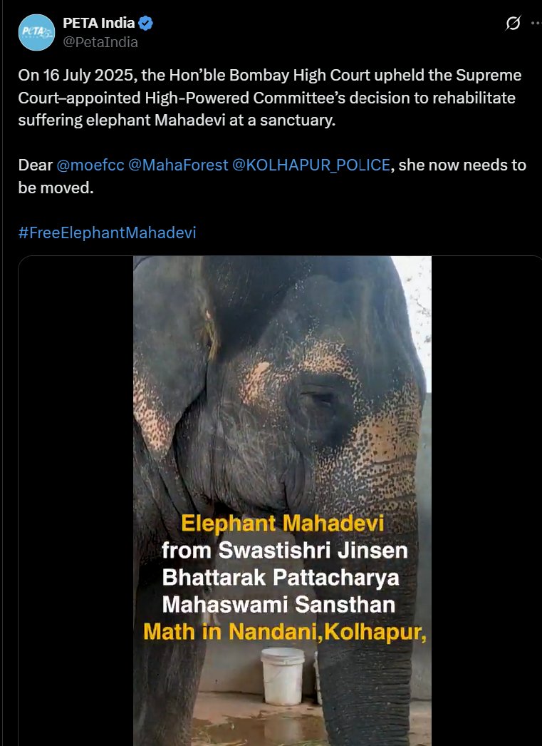 Dear <a href="/PetaIndia/">PETA India</a>, is your compassion limited only to elephants?

Why don’t you file a PIL to remove all street dogs and shift them to proper care centers like Vantara? Or are street dogs not animals in your dictionary?

Is Vantara only reserved for selective animals while citizens