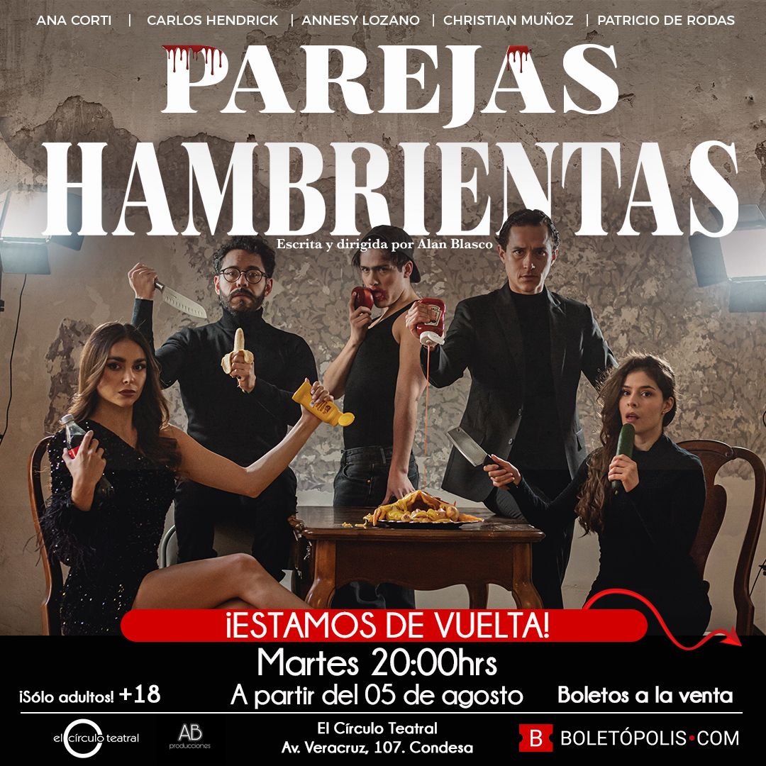#nocturnos
Tenemos boletos para el martes 
#regresa 
Parejas Hambrientas 
Rt+ manda nombre x msj privado + Síguenos en redes

🍽️🔥 Sexo, poder y secretos servidos en tres tiempos.
 “Parejas Hambrientas” no es teatro… es supervivencia emocional.
 Ríe, incomódate y goza.
 📍