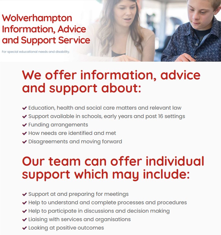 Wolves Council (@wolvescouncil) on Twitter photo Calling all families of children and young people with special educational needs and disabilities (SEND)!
Get FREE support from <a href="/WolvesIASS/">Wolverhampton IASS</a> -helping navigate complex processes such as Education, Health and Care plans and appeals.
Visit 👉wolvesiass.org Calling all families of children and young people with special educational needs and disabilities (SEND)!
Get FREE support from <a href="/WolvesIASS/">Wolverhampton IASS</a> -helping navigate complex processes such as Education, Health and Care plans and appeals.
Visit 👉wolvesiass.org